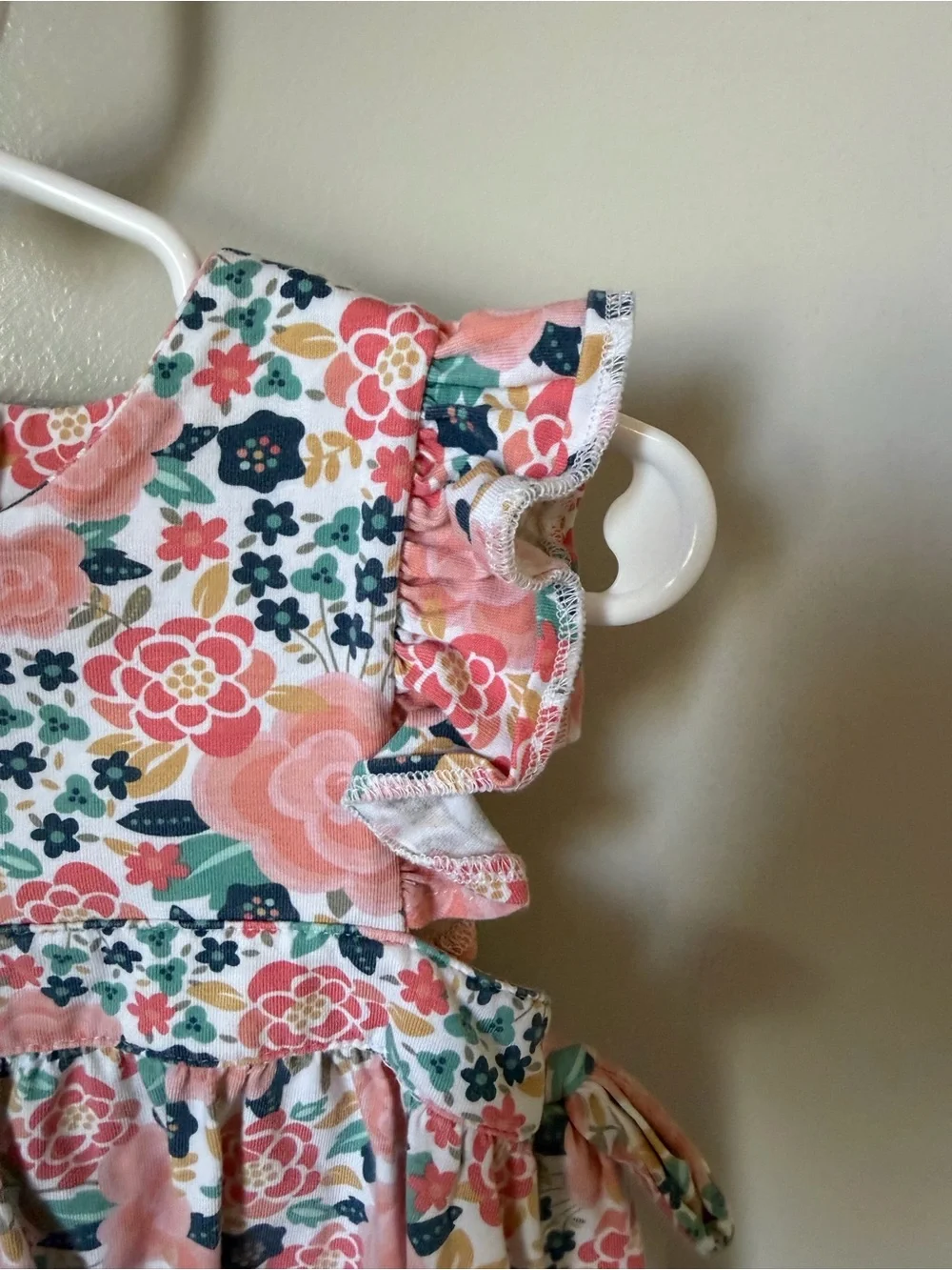 Banana Split Girls NB Pink Floral Bubble Romper Ruffle Sleeve Tie Sides